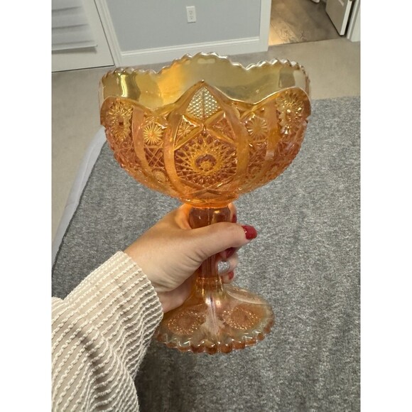 Antique Indiana Glass Marigold Carnival Glass Pedestal Compote - Picture 1 of 3